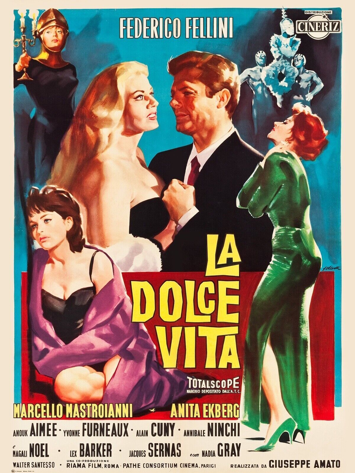 LA DOUCEUR DE VIVRE, LA DOLCE VITA, FEDERICO FELLINI, 1960, Repro affiche de cinéma, VINTAGE, HQ