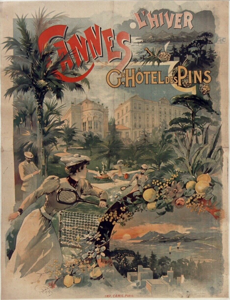 CANNES L'HIVER GRAND HÔTEL DES PINS, REPRO AFFICHE VOYAGE VINTAGE