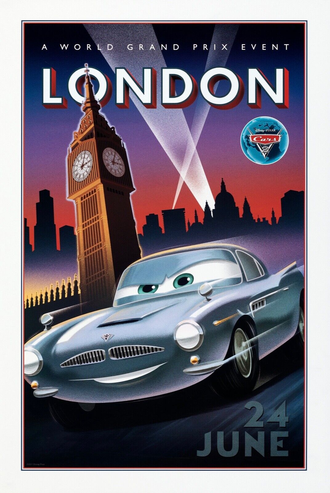 CARS 2, LONDON, PIXAR, 2011, REPRO MOVIE POSTER, VINTAGE, HQ