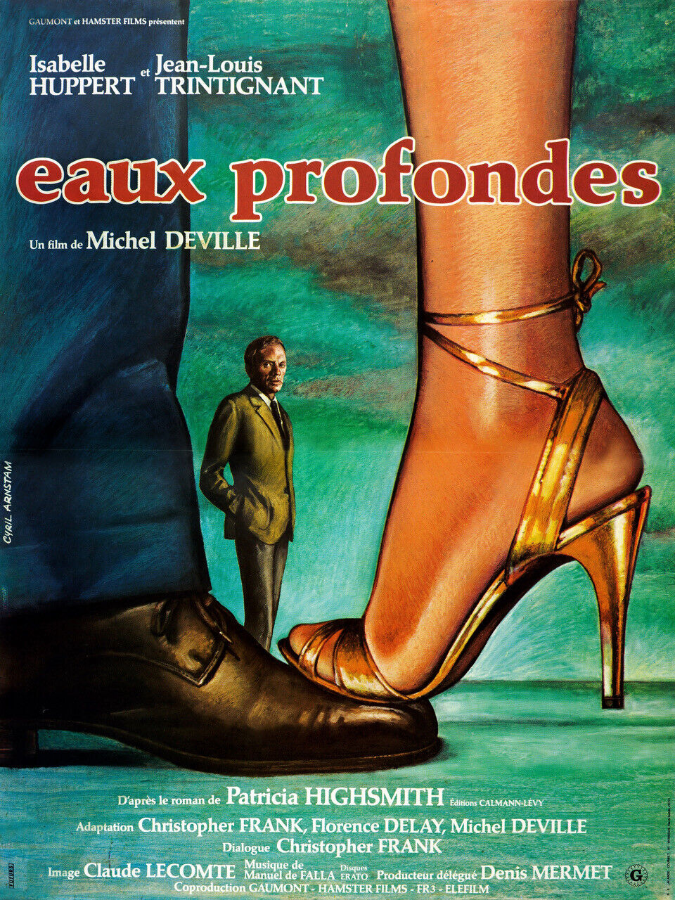 EAUX PROFONDES, MICHEL DEVILLE, REPRO AFFICHE DE CINEMA VINTAGE SUR TOILE HQ