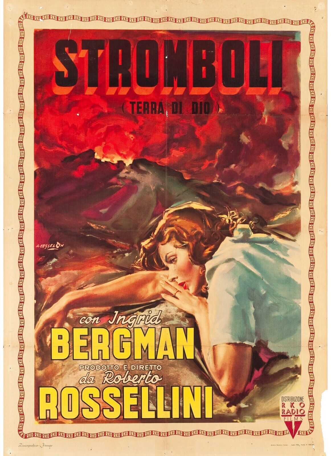STROMBOLI, INGRID BERGMAN, ROSELLINI, REPRO AFFICHE VINTAGE, HQ