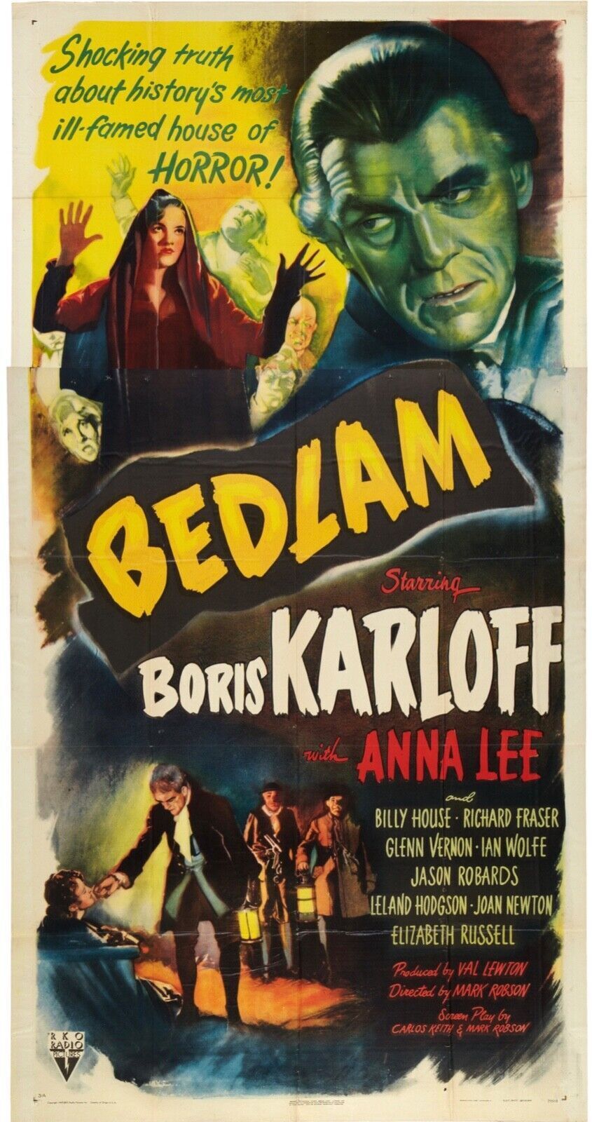 BEDLAM, BORIS KARLOFF, 1946, REPRO AFFICHE CINÉMA VINTAGE, HQ