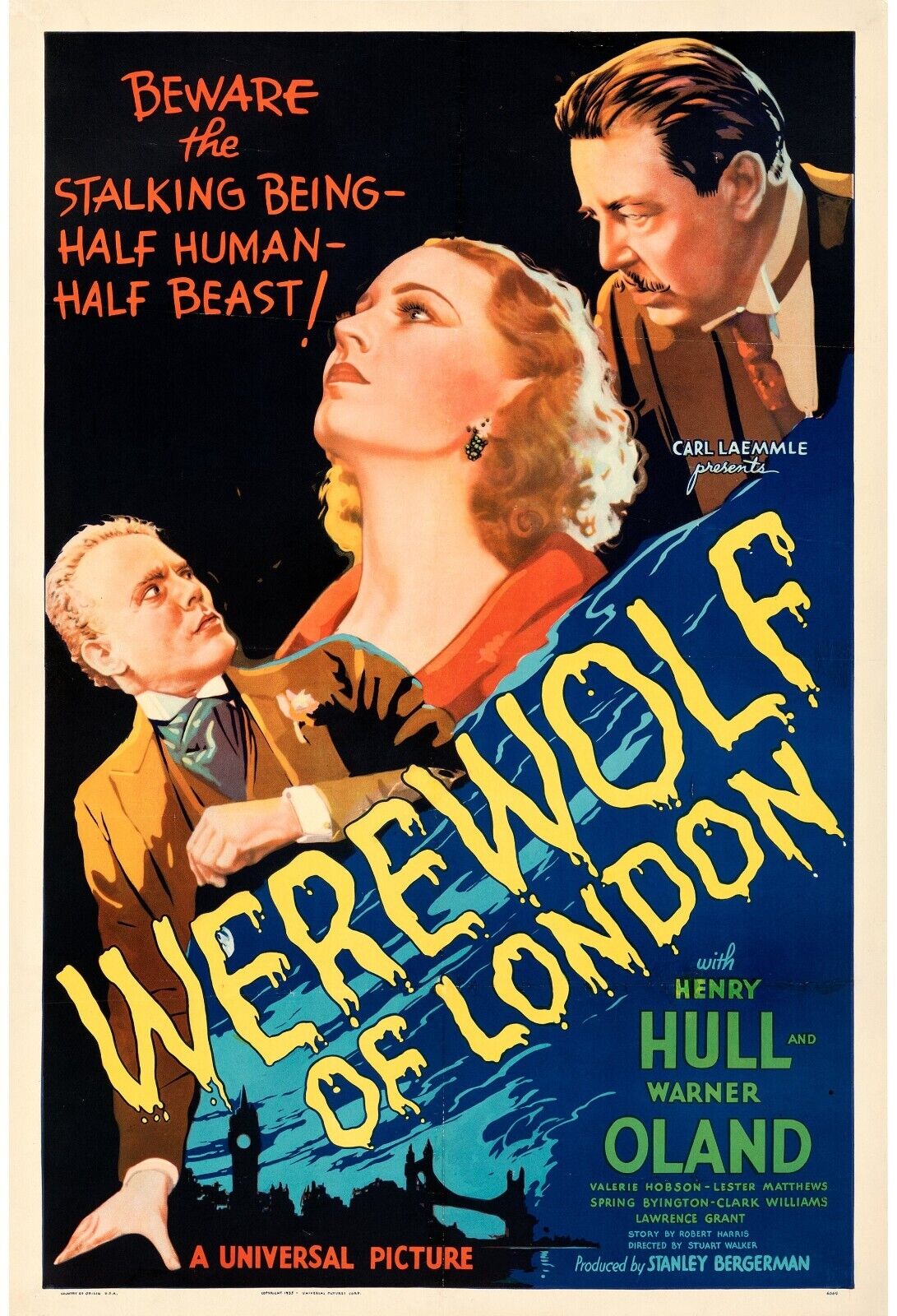WEREWOLF OF LONDON, STUART WALKER, 1935, REPRO AFFICHE CINÉMA VINTAGE, HQ