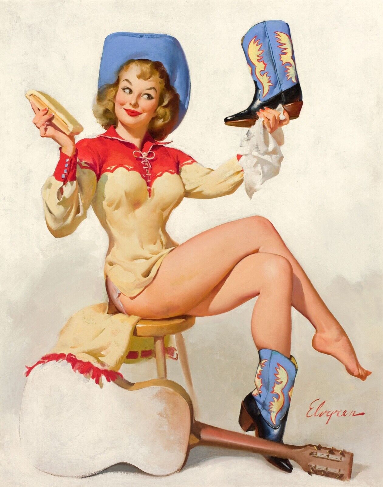 PIN-UP COWBOYS, GIL ELVGRE, REPRO AFFICHE VINTAGE (40X60), HQ