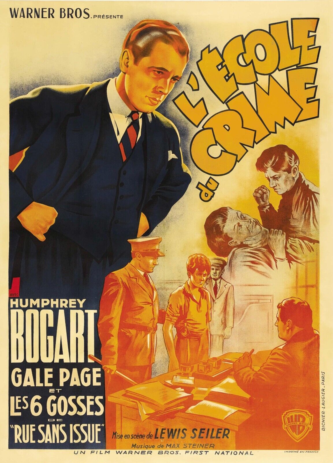 L'ÉCOLE DU CRIME, HUMPHREY BOGART, REPRO AFFICHE DE CINEMA VINTAGE