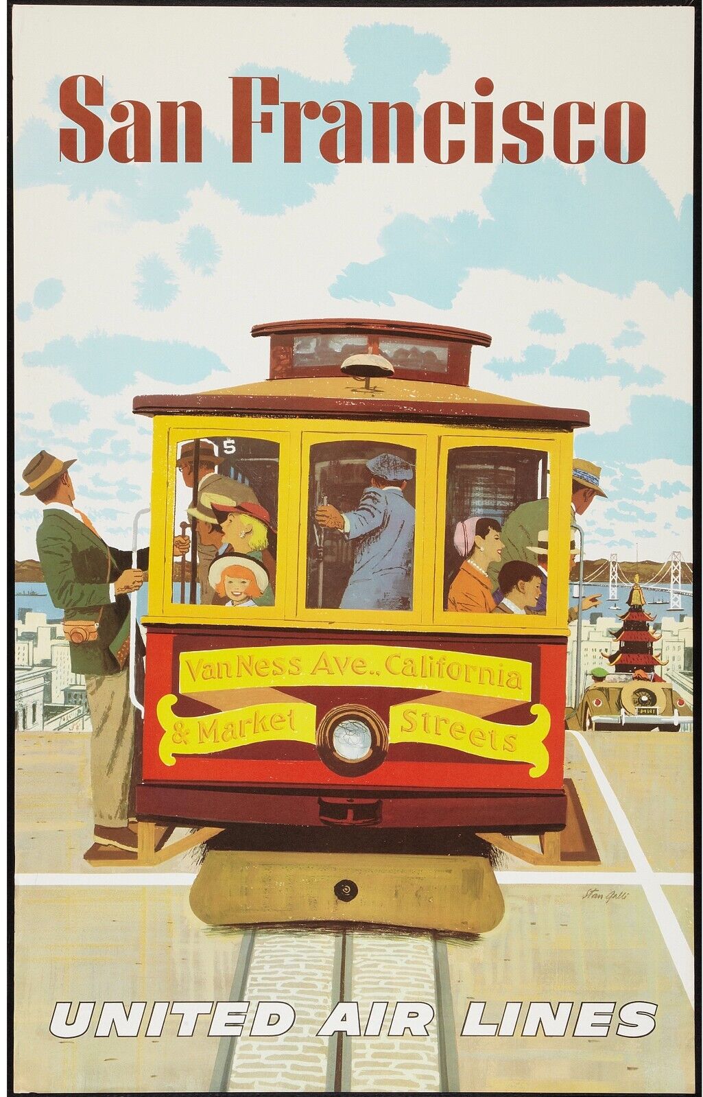 SAN FRANCISCO UNITED AIR LINES REPRO AFFICHE VINTAGE, HQ