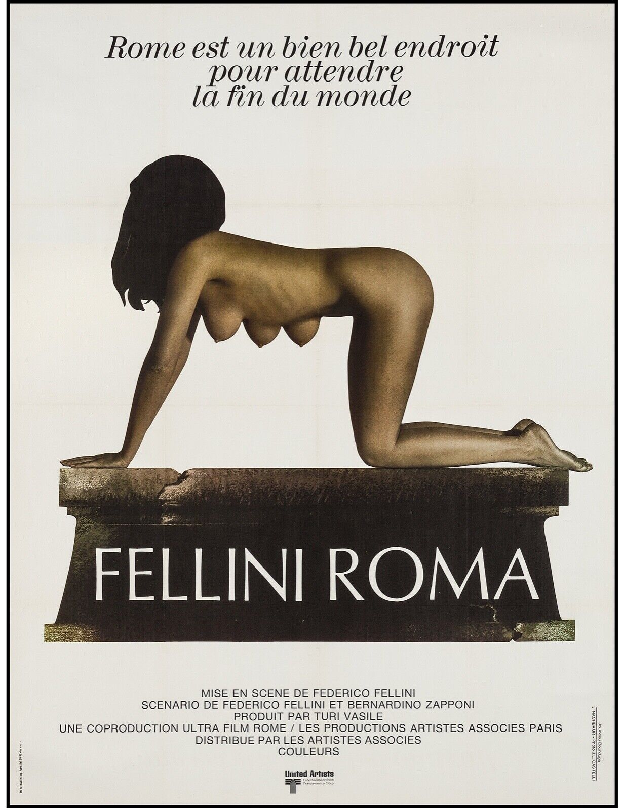 FELLINI ROMA, ROME, REPRO VINTAGE CINEMA POSTER ON HQ CANVAS
