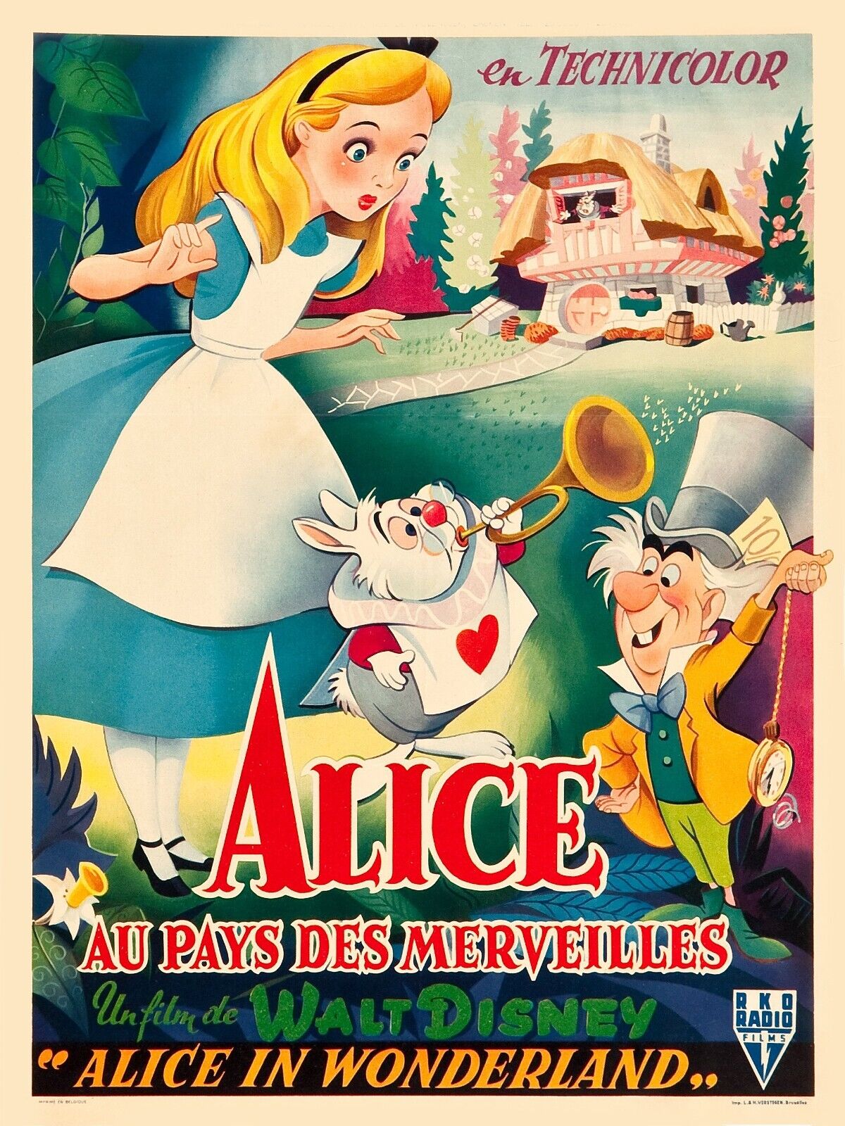 ALICE AU PAYS DES MERVEILLES, WALT DISNEY, 1951, repro affiche cinéma, HQ