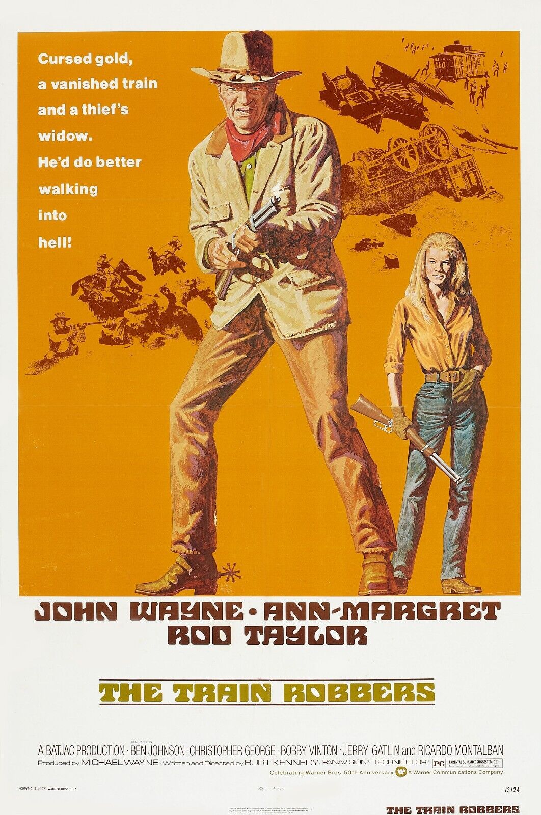 LES VOLEURS DE TRAINS, THE TRAIN ROBBERS, JOHN WAYNE, 1973, REPRO AFFICHE DE CINEMA VINTAGE, HQ