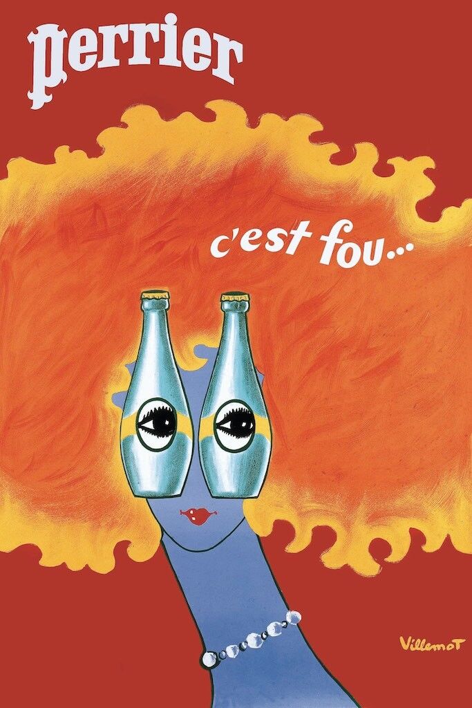 PERRIER C'EST FOU? VILLEMOT, REPRO AFFICHE PUBLICITAIRE, VINTAGE HQ