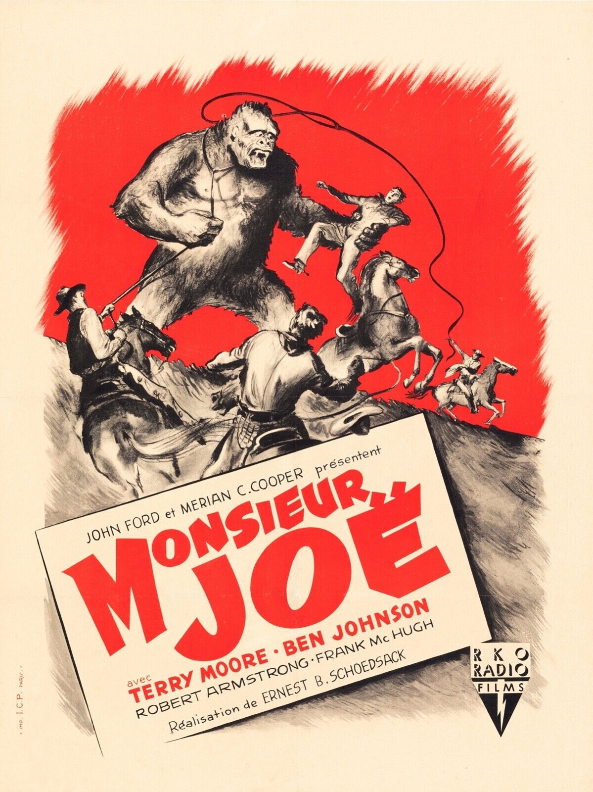 MONSIEUR JOE (MIGHTY JOE YOUNG), ERNEST B. SCHOEDSACK, 1949, REPRO AFFICHE VINTAGE, HQ