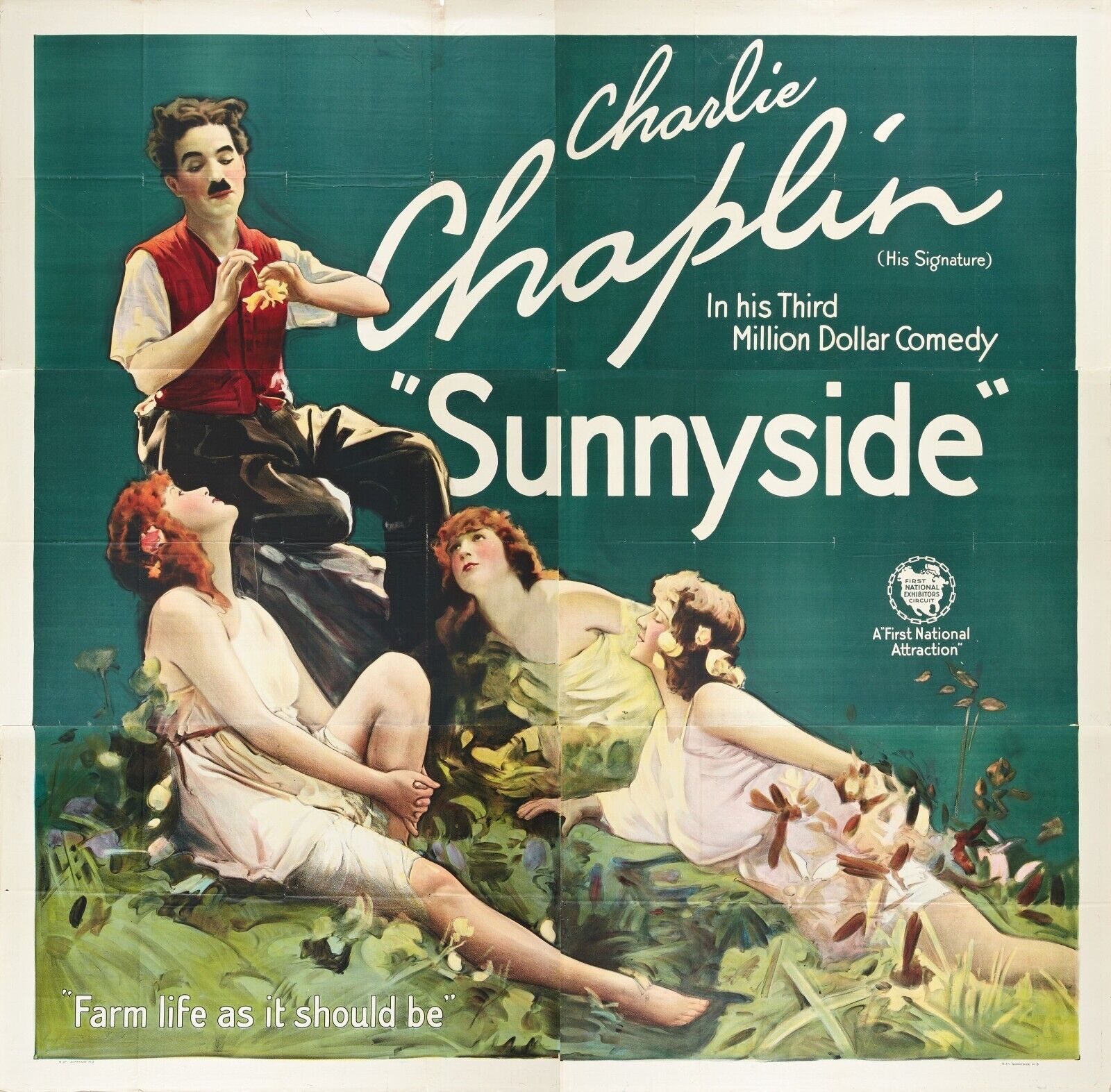UNE IDYLLE AUX CHAMPS, SUNNYSIDE, CHARLIE CHAPLIN, 1919, Repro affiche de cinema, HQ
