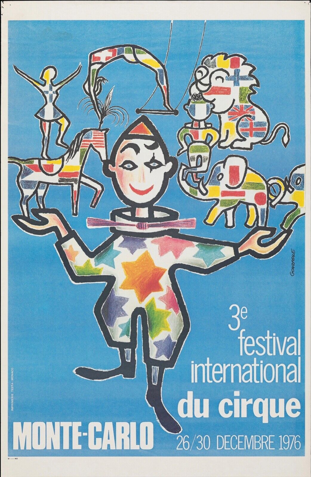 MONTE-CARLO CIRCUS FESTIVAL, VINTAGE poster reproduction, HQ quality print