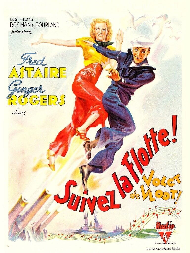 EN SUIVANT LA FLOTTE ! FRED ASTAIRE, 1936, REPRO AFFICHE DE CINÉMA, HQ