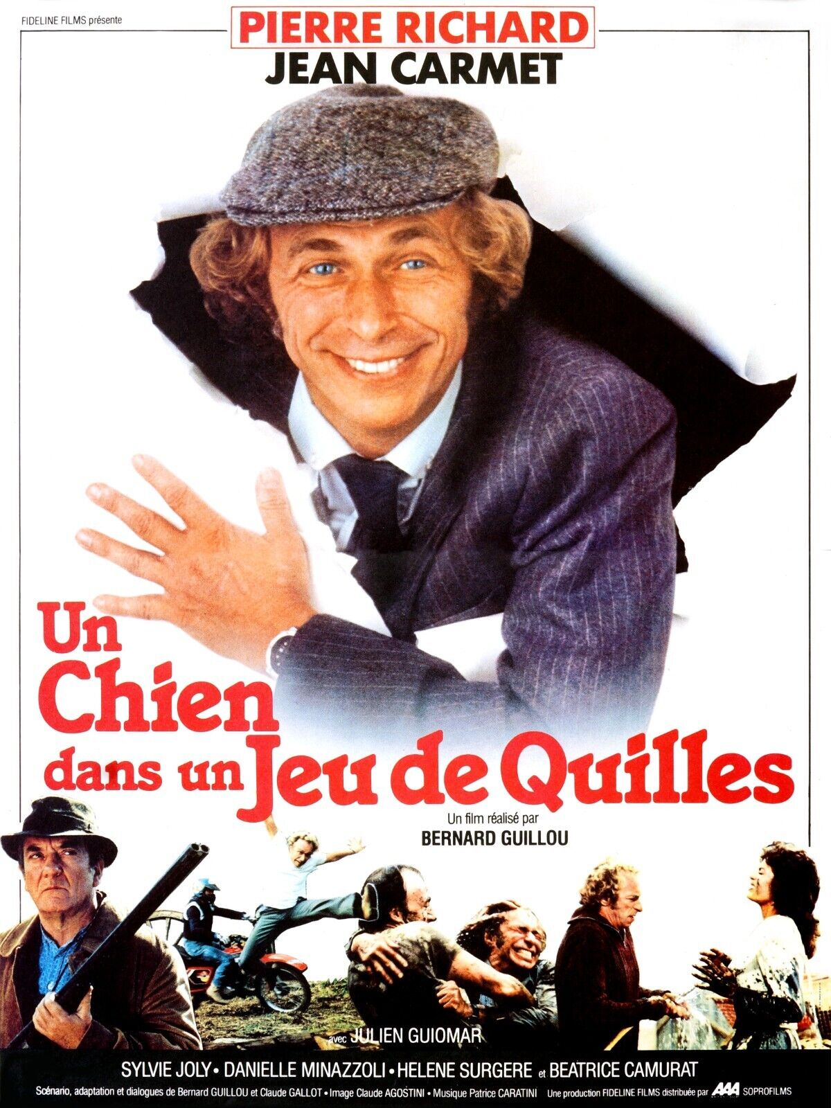 UN CHIEN DANS UN JEU DE QUILLES, PIERRE RICHARD, JEAN CARMET, 1983, REPRO AFFICHE DE CINEMA VINTAGE