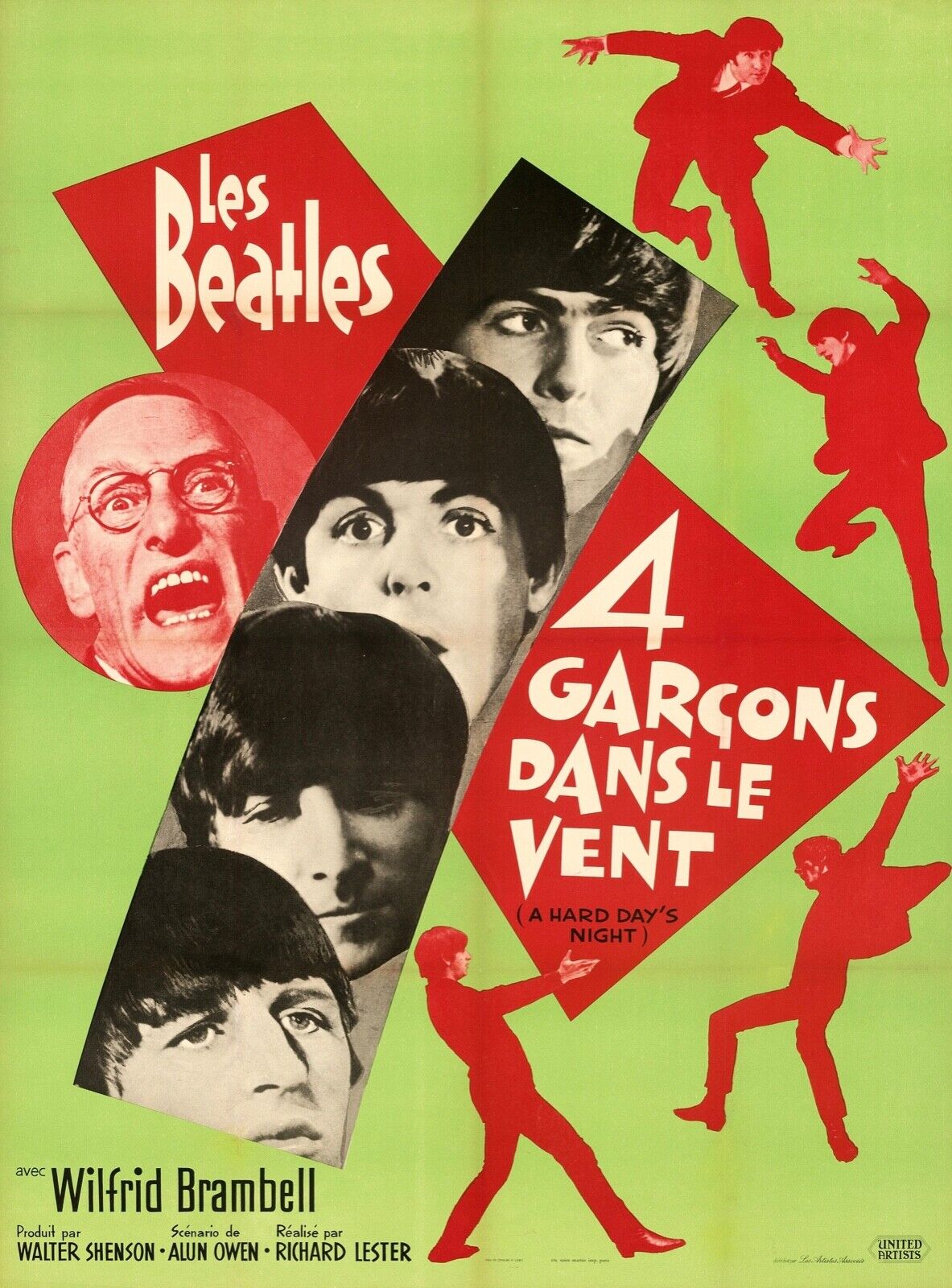 QUATRE GARÇONS DANS LE VENT, THE BEATLES, 1964, REPRO MOVIE POSTER, VINTAGE, HQ