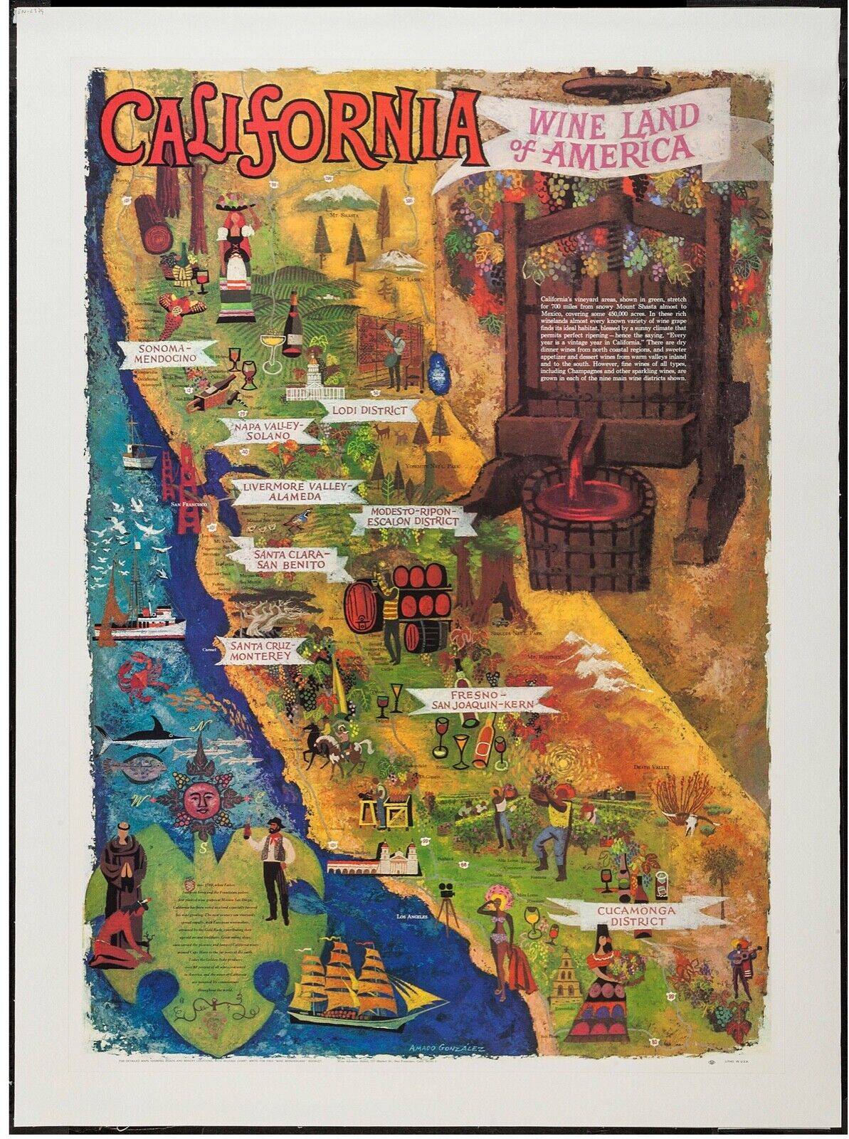 CALIFORNIE USA VIN WINE REPRO AFFICHE PUBLICITAIRE VOYAGE VINTAGE