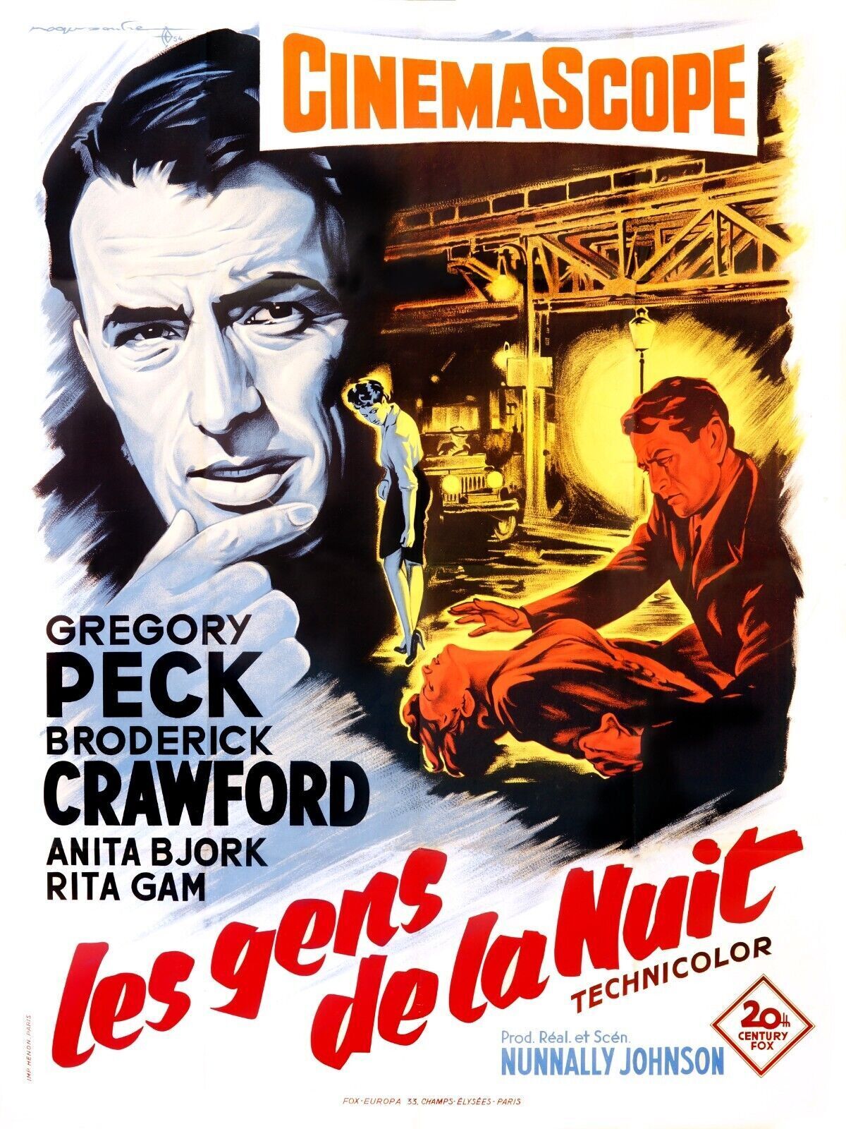 LES GENS DE LA NUIT, GREGORY PECK, 1947, REPRO AFFICHE CINEMA VINTAGE, HQ