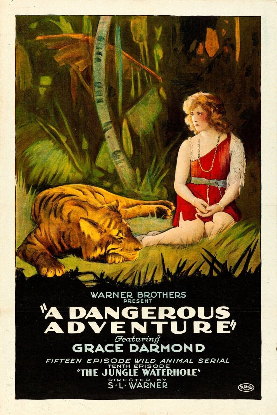 A DANGEROUS ADVENTURE GARDE DARMOND TIGRE REPRO AFFICHE CINEMA VINTAGE