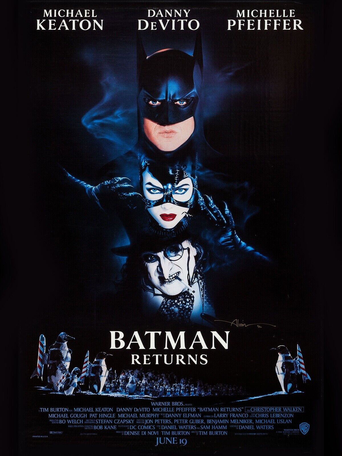 BATMAN RETURNS, MICHAEL KEATON, 1992, REPRO MOVIE POSTER, VINTAGE, HQ