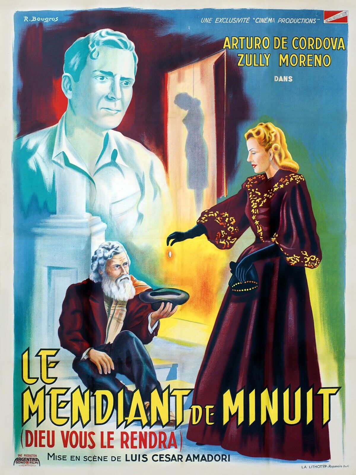 THE MIDNIGHT BEGGAR, ARTURO DE CORDOVA, 1949, REPRO THEATRICAL POSTER, HQ