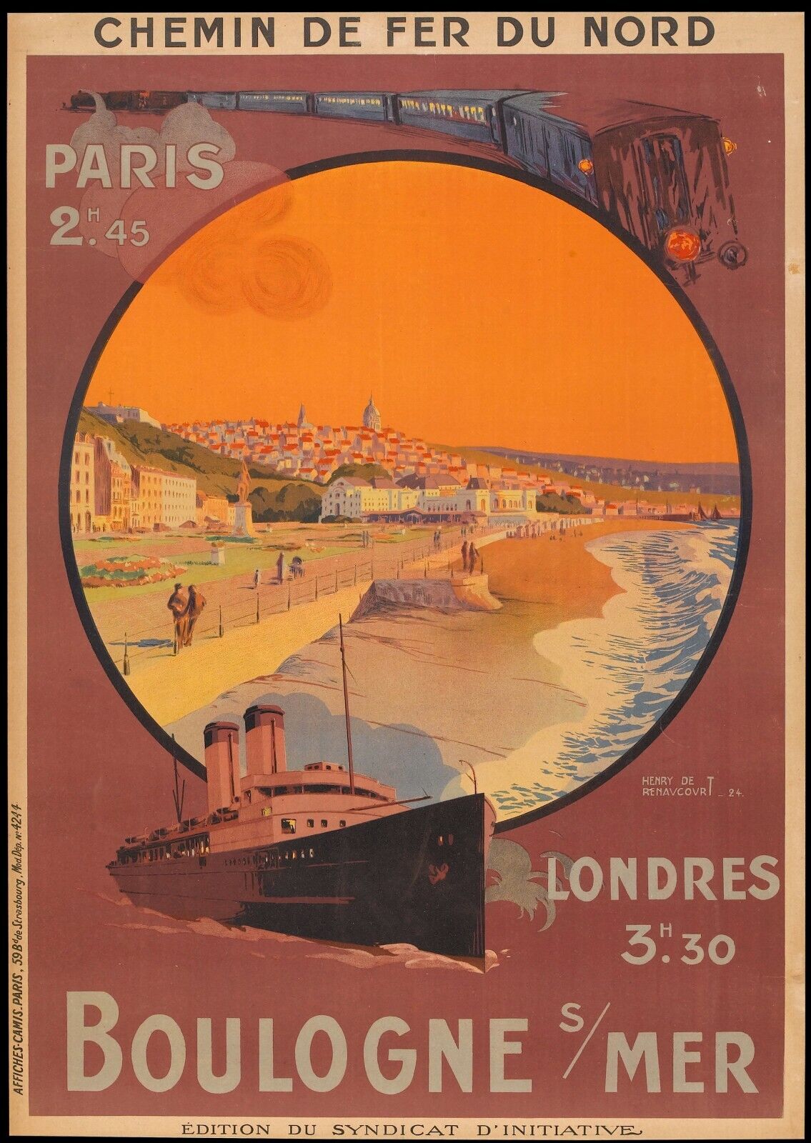 BOULOGNE-SUR-MER, CHEMIN DE FER DU NORD, REPRO TRAVEL POSTER, VINTAGE, HQ