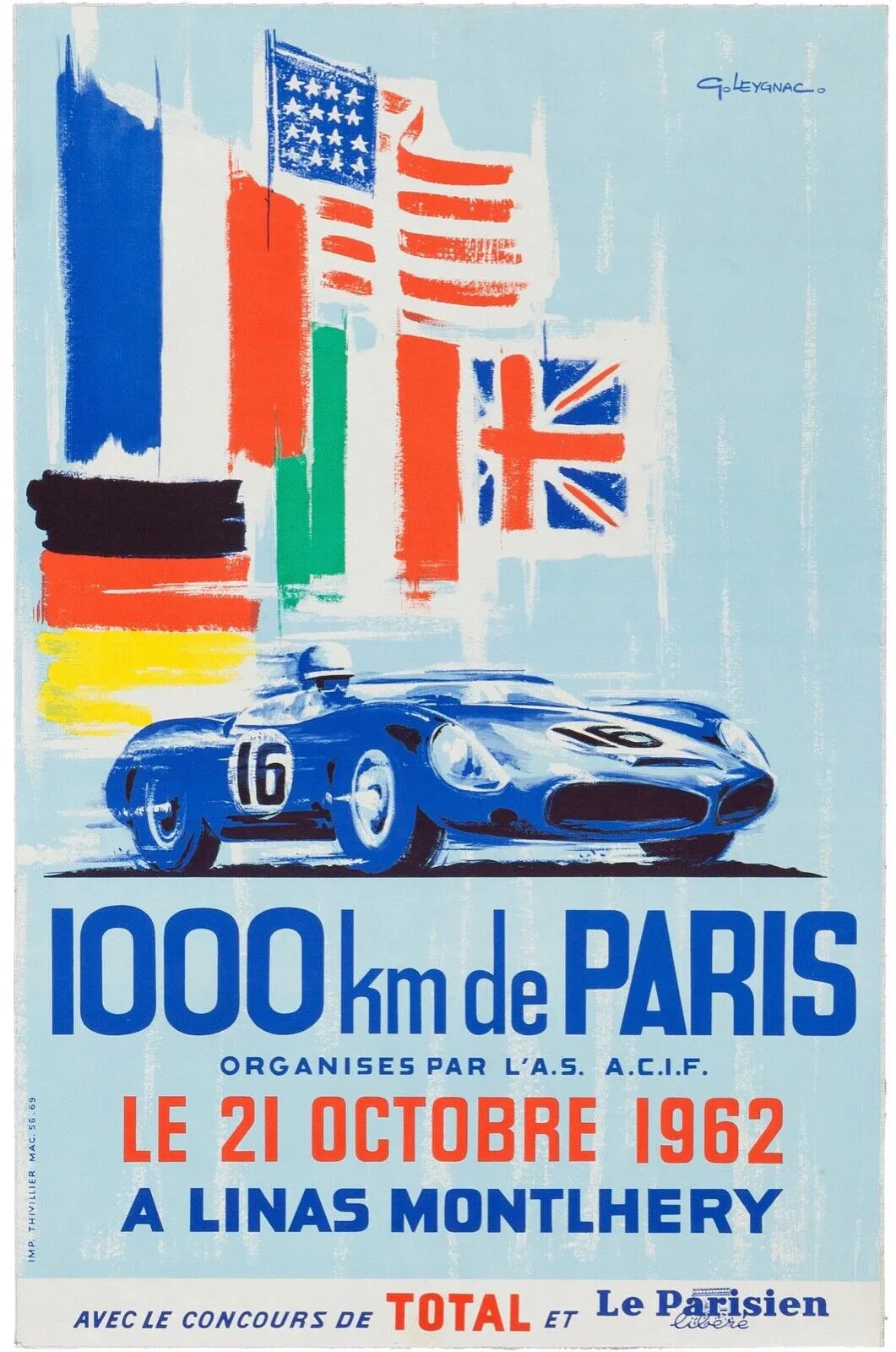 1000 KM DE PARIS – REPRO AFFICHE PUBLICITAIRE SPORT VINTAGE, HQ