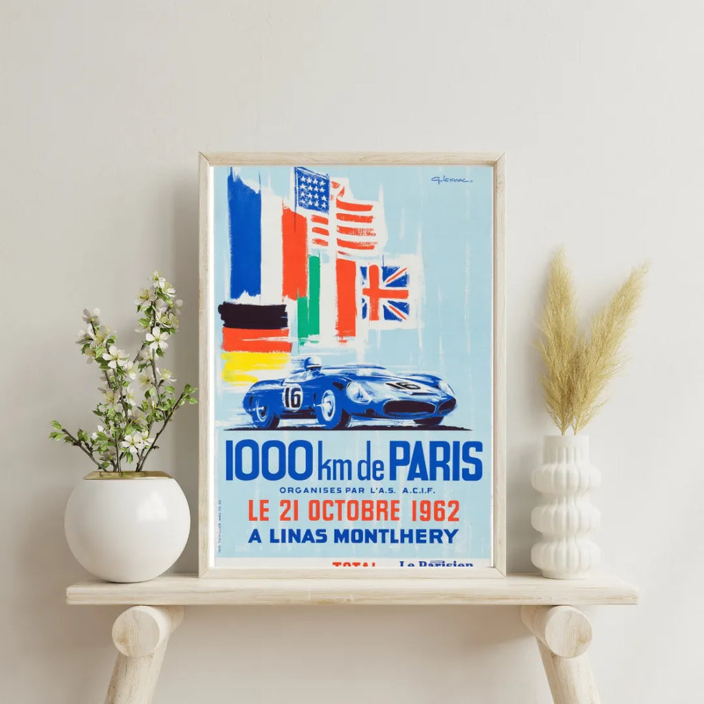 1000 KM DE PARIS – REPRO AFFICHE PUBLICITAIRE SPORT VINTAGE, HQ