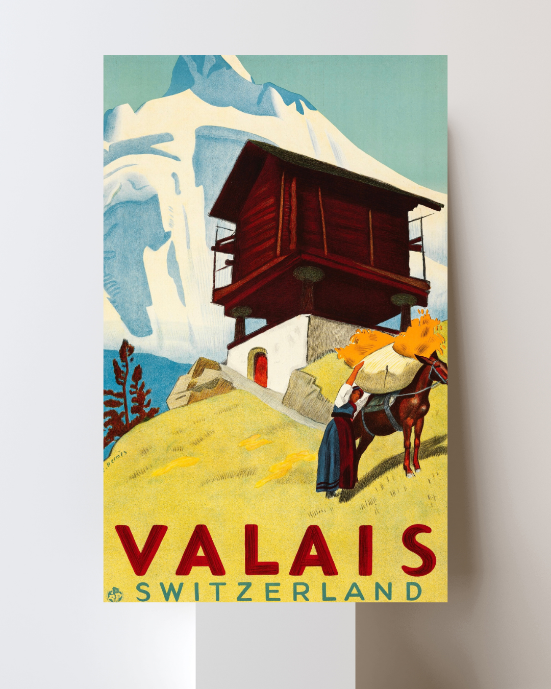 VALAIS SWITZERLAND – AFFICHE VINTAGE SUISSE – ALPES MONTAGNE – VOYAGE SUISSE – REPRODUCTION – POSTER HUB STUDIO – HQ