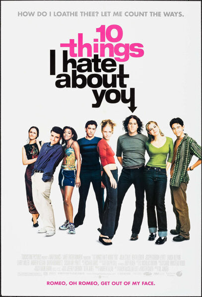 Affiche du film 10 Things I Hate About You (1999) avec Julia Stiles. Comédie romantique culte. Reproduction HQ – Poster Hub Studio.