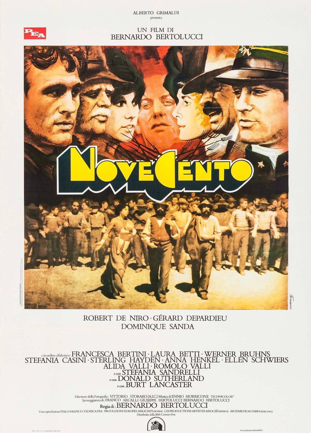 Affiche du film 1900 (Novecento) de Bernardo Bertolucci (1976). Drame historique avec Robert De Niro et Gérard Depardieu. Reproduction HQ – Poster Hub Studio.