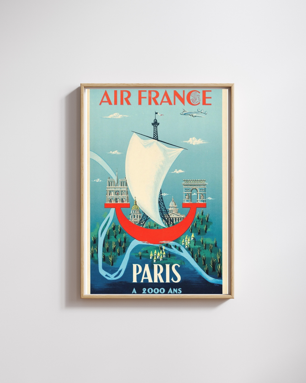PARÍS, AIR FRANCE, REPRODUCCIÓN DE CARTEL PUBLICITARIO DE VIAJES VINTAGE, HQ