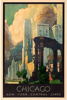 CHICAGO, REPRO TRAVEL ADVERTISING POSTER, VINTAGE, HQ