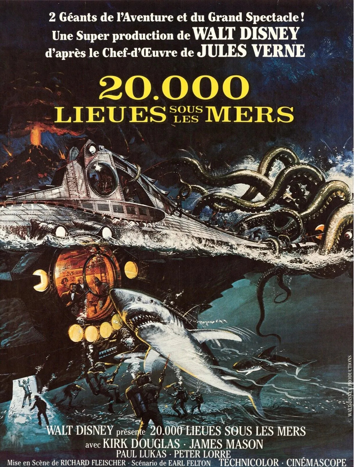 20000 LIEUES SOUS LES MERS, KIRK DOUGLAS, 1954, REPRO MOVIE POSTER, VINTAGE, HQ