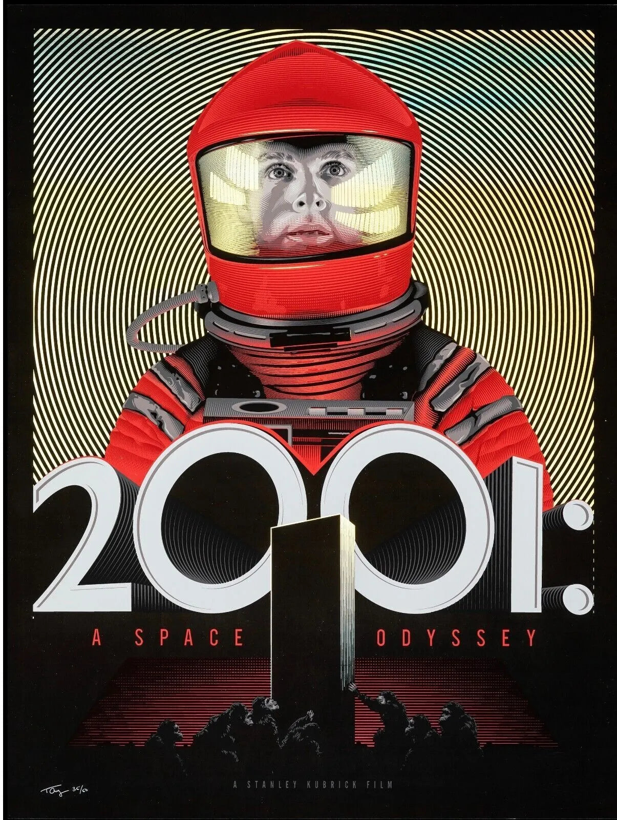 2001 : L’ODYSSÉE DE L’ESPACE, KEIR DULLEA, 1968, REPRO MOVIE POSTER, VINTAGE, HQ