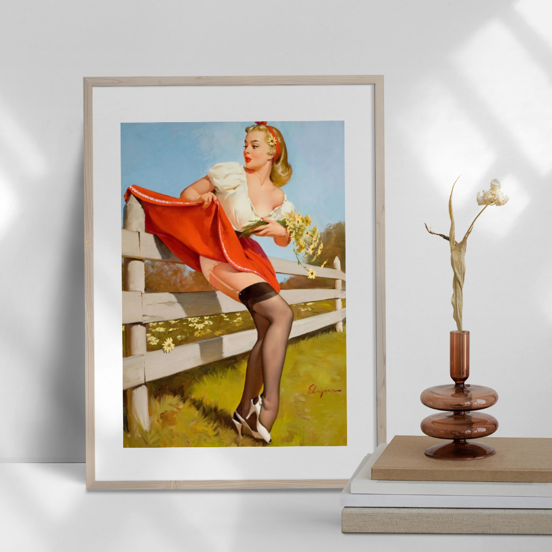 PIN-UP EN EL CAMPO, GIL ELVGRE REPRODUCCIÓN DE CARTEL VINTAGE (40X60), HQ