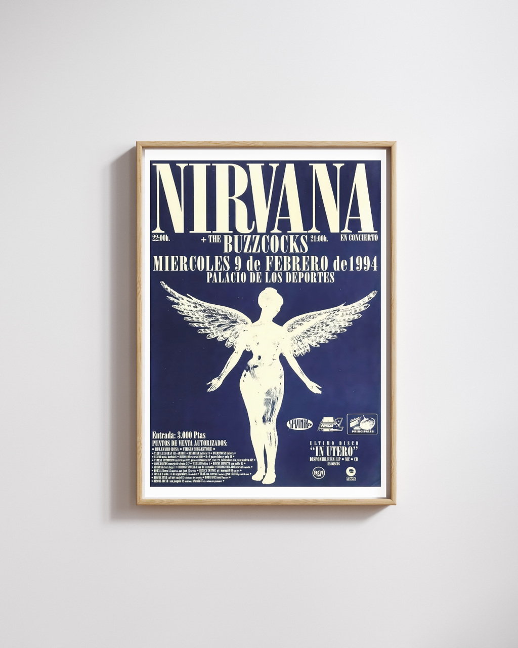 NIRVANA CONCERT POSTER – PALACIO DE LOS DEPORTES, BARCELONA, FEBRUARY 9, 1994, IN UTERO TOUR, VINTAGE HQ REPRODUCTION (Copy)