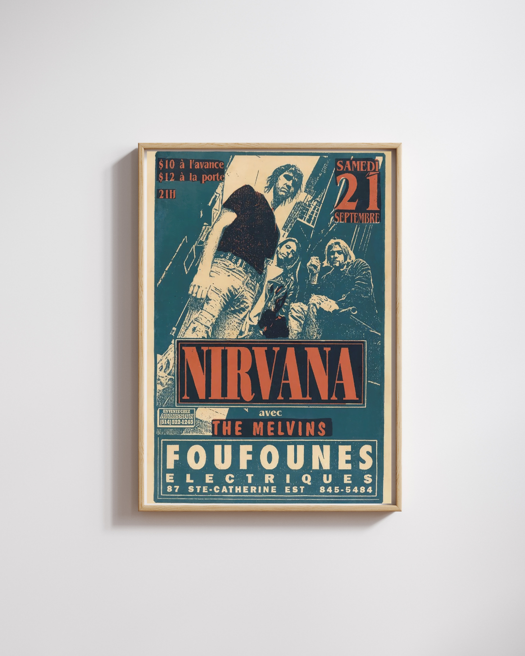 NIRVANA CONCERT POSTER – FOUFOUNES ÉLECTRIQUES, MONTREAL, SEPTEMBER 21, 1991, WITH THE MELVINS, VINTAGE HQ REPRODUCTION