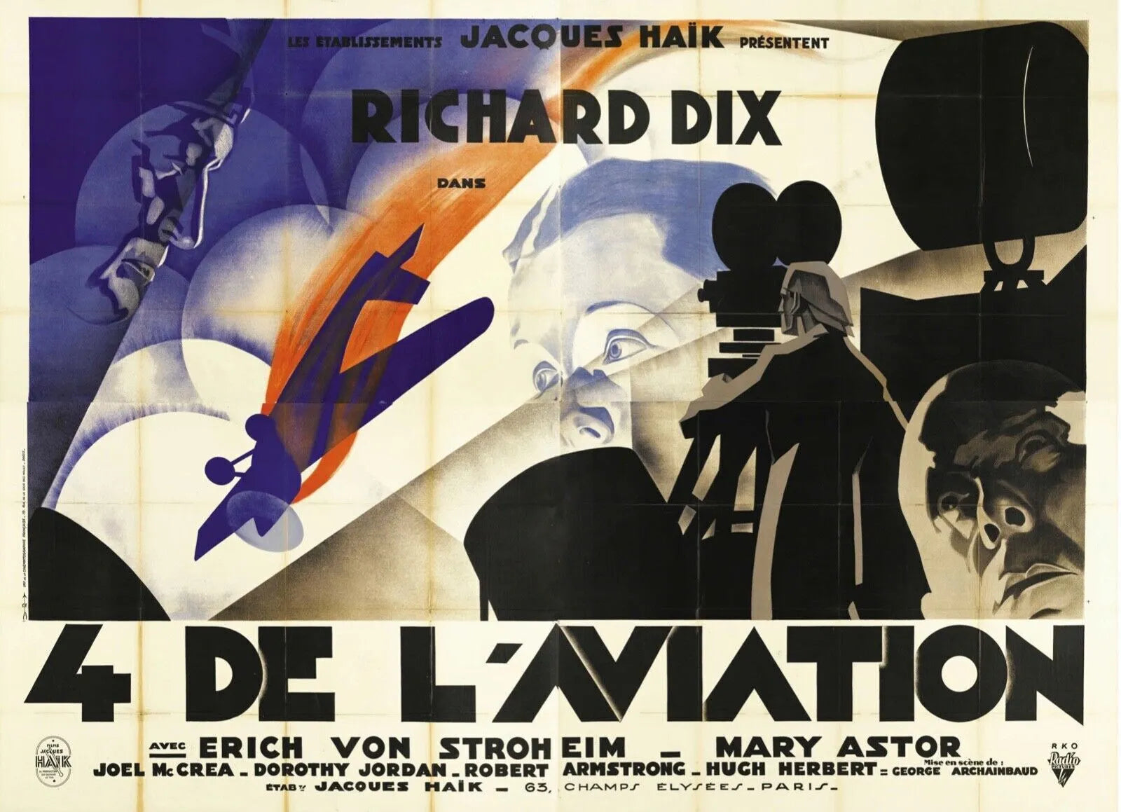 4 DE L'AVIATION, RICHARD DIXE, REPRO AFFICHE DE CINEMA VINTAGE ET SUR TOILE