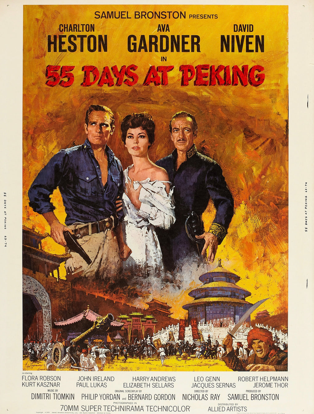 Affiche du film 55 Days at Peking (1963) avec Charlton Heston. Fresque historique épique. Reproduction haute qualité – Poster Hub Studio.