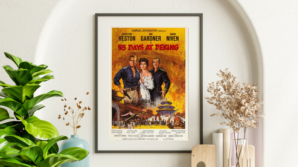 Affiche du film 55 Days at Peking (1963) avec Charlton Heston. Fresque historique épique. Reproduction haute qualité – Poster Hub Studio.