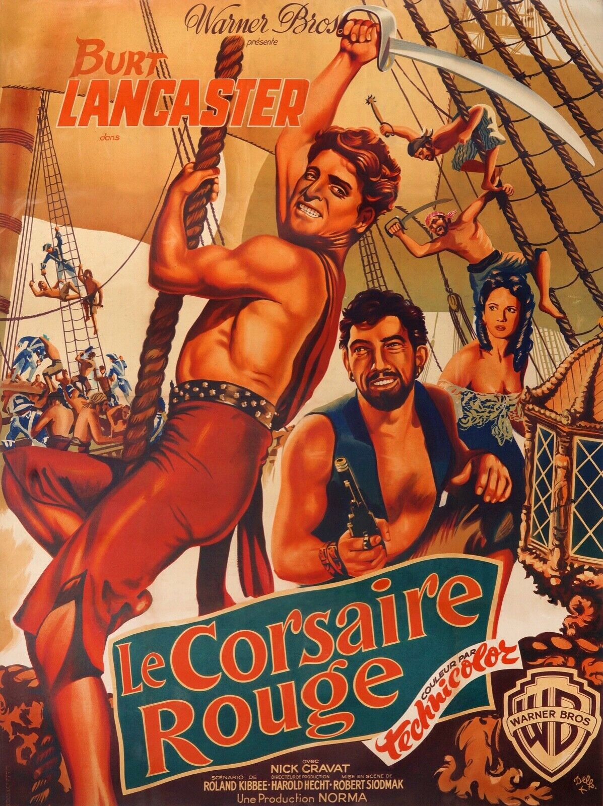 LE CORSAIRE ROUGE, BURT LANCASTER, 1952, Repro affiche cinéma VINTAGE, HQ