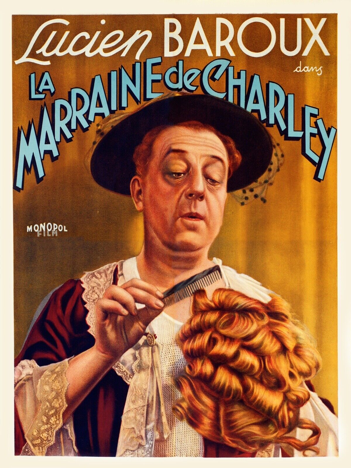 LA MARRAINE DE CHARLEY, LUCIEN BAROUX, 1936, REPRO AFFICHE CINEMA VINTAGE, HQ