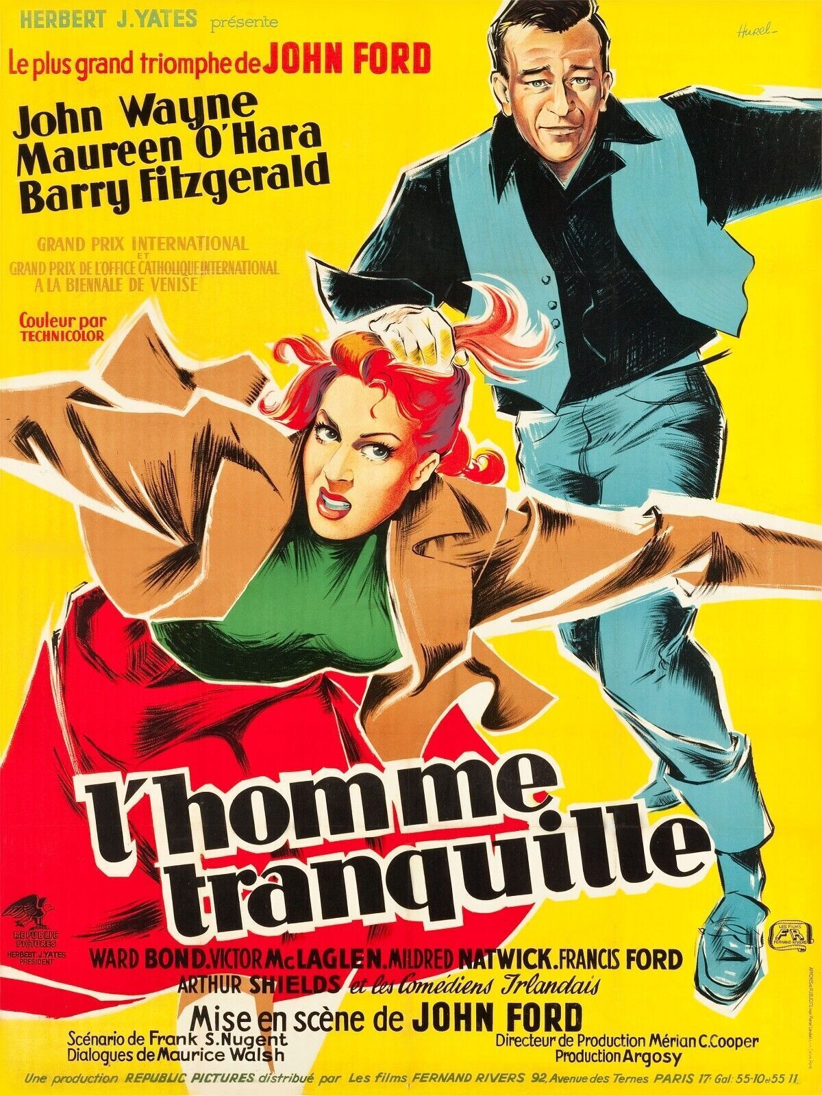 EL HOMBRE SILENCIOSO, JOHN WAYNE - REPRODUCCIÓN DE CARTEL DE CINE VINTAGE