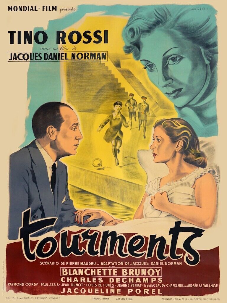 TOURMENTS, TINO ROSSI, BLANCHETTE BRUNOY, 1954, cinema poster reproduction, HQ