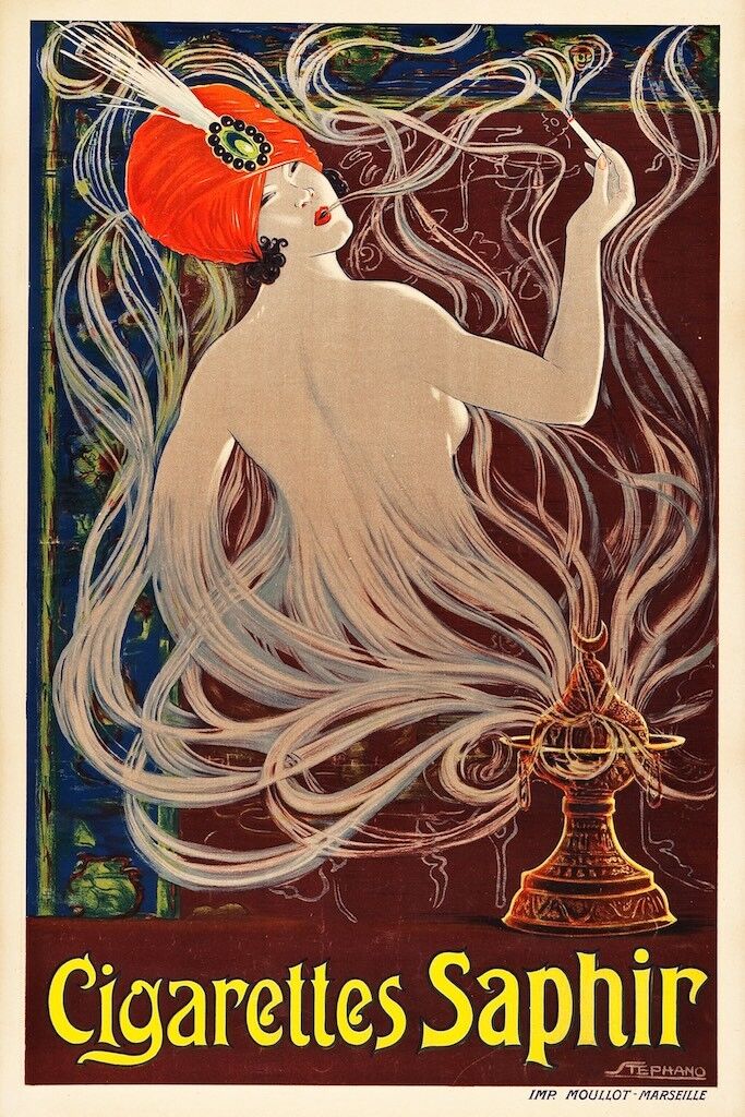 CIGARETTES SAPHIR, REPRO ADVERTISING POSTER, VINTAGE, HQ