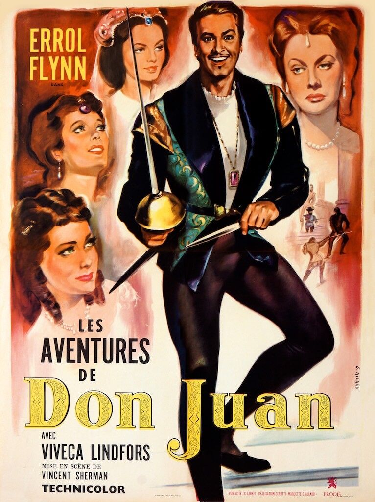 LAS AVENTURAS DE DON JUAN, ERROL FLYNN, 1948, REPRODUCCIÓN DE CARTEL DE PELÍCULA, VINTAGE, HQ