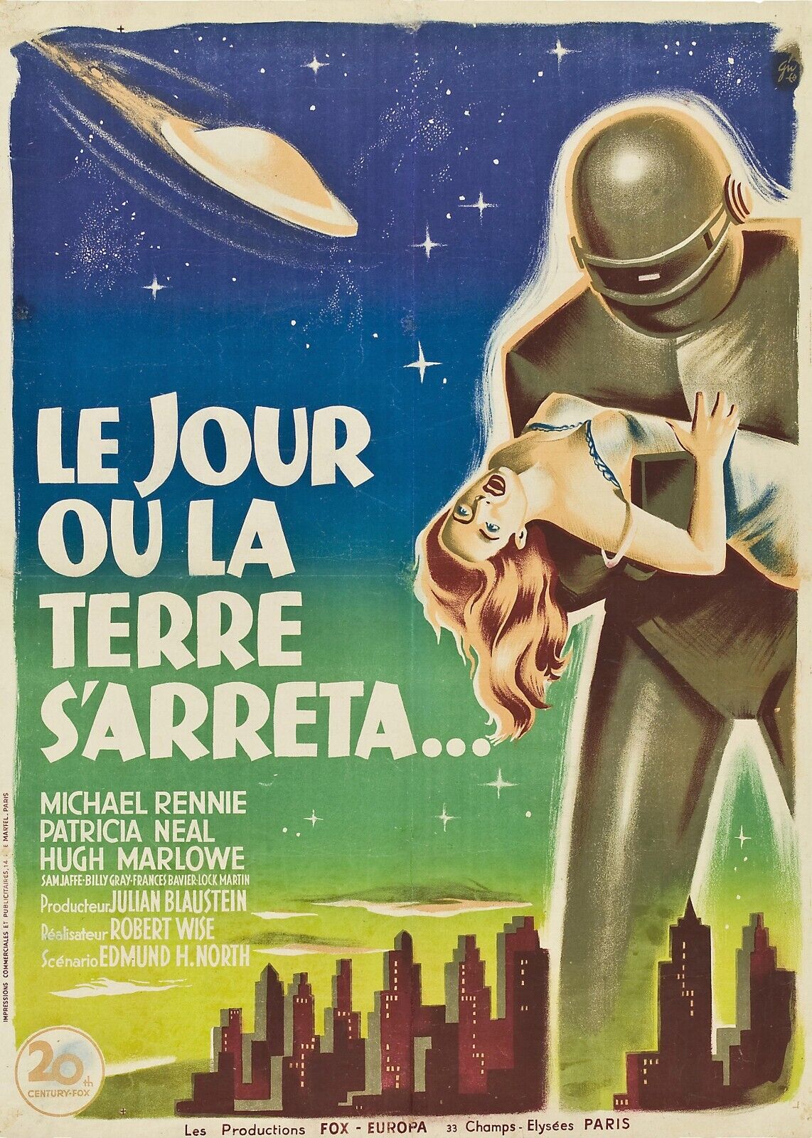 LE JOUR OÙ LA TERRE S’ARRÊTERA, MICHAEL RENNIE, 1951, REPRO AFFICHE CINÉMA VINTAGE, HQ