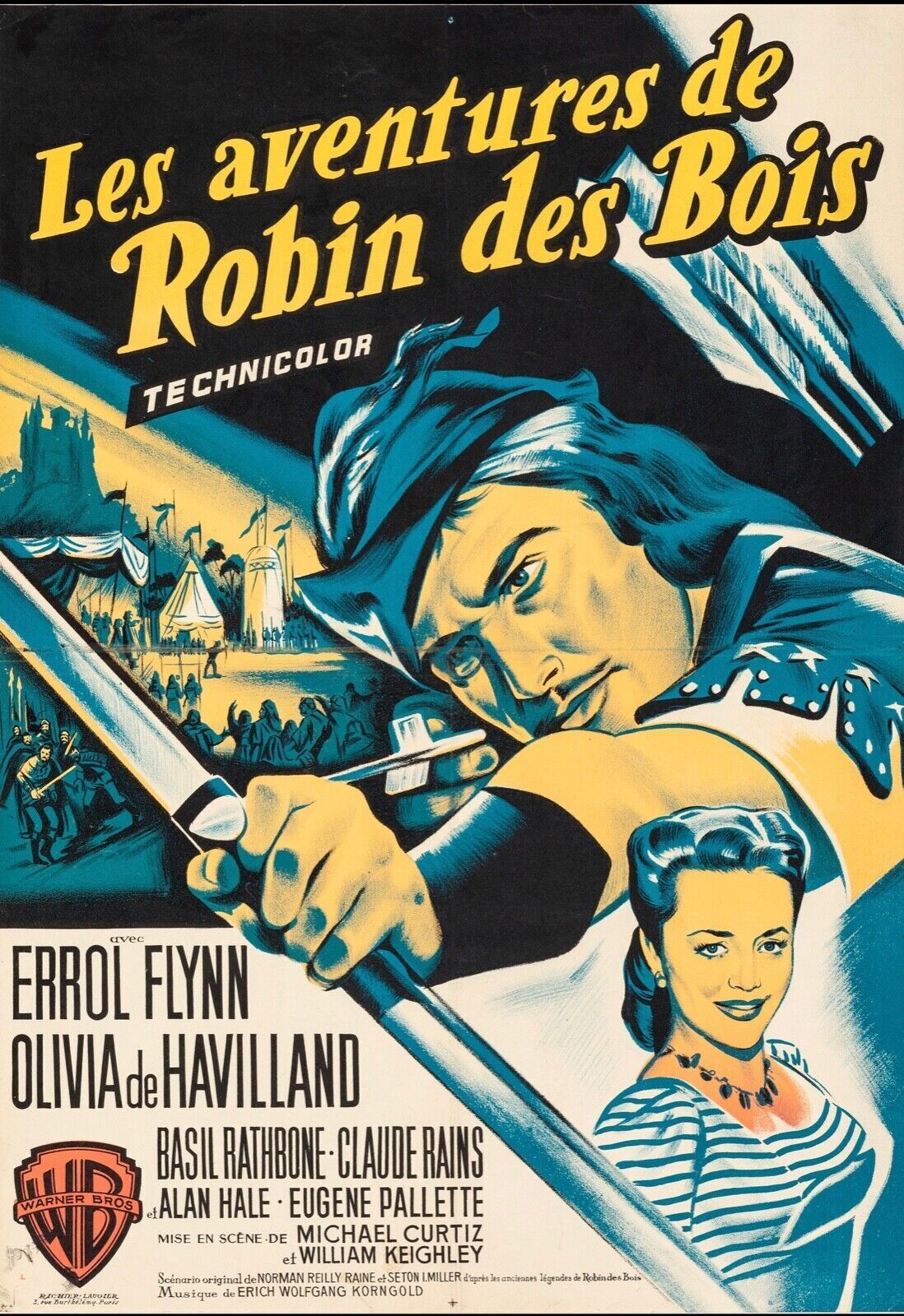 LAS AVENTURAS DE ROBIN HOOD, ERROL FLYNN, 1938, REPRODUCCIÓN DE CARTEL VINTAGE, HQ