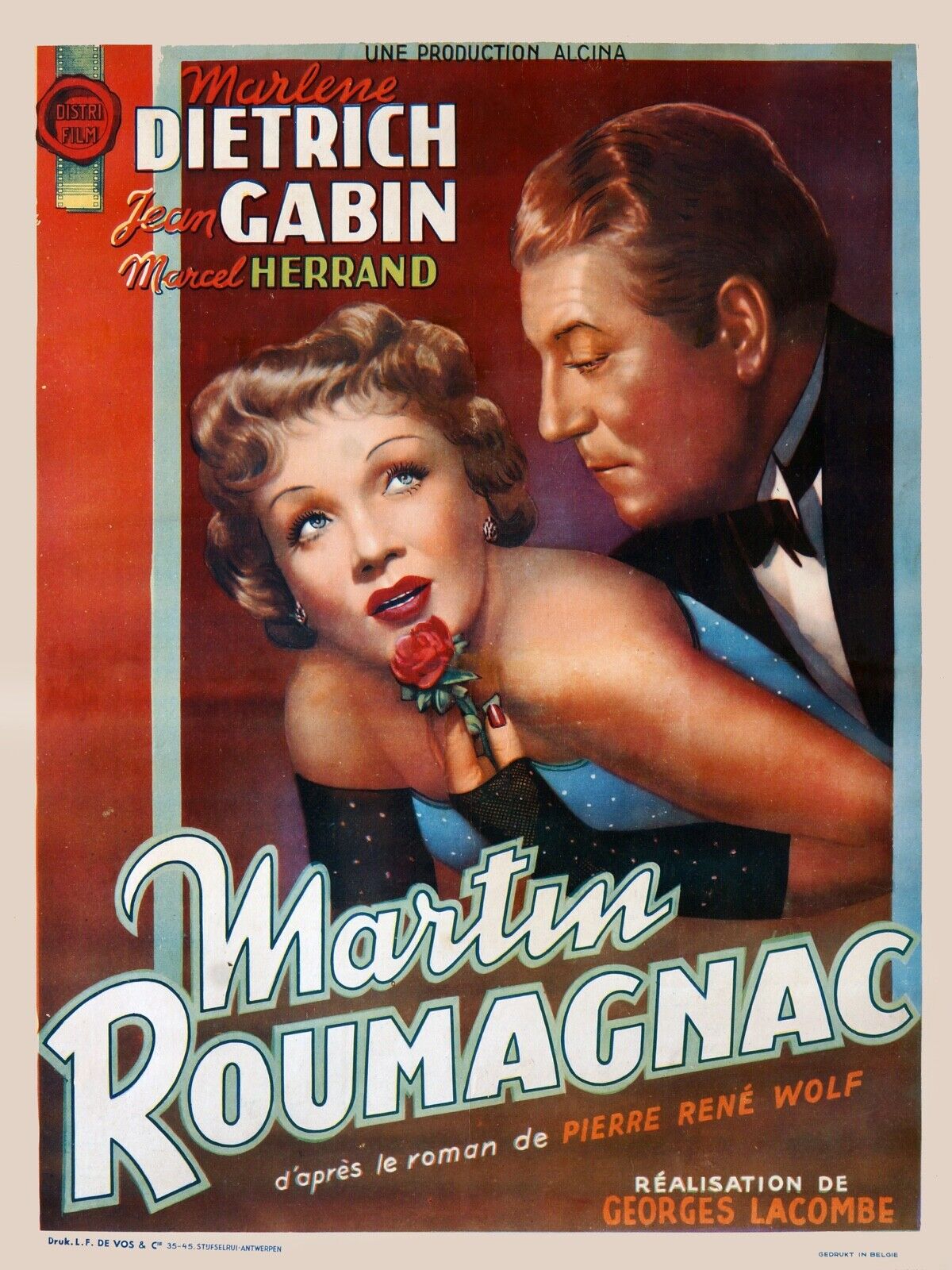 MARTIN ROUMAGNAC, JEAN GABIN, 1946, REPRODUCCIÓN DE CARTEL DE CINE VINTAGE, SEDE